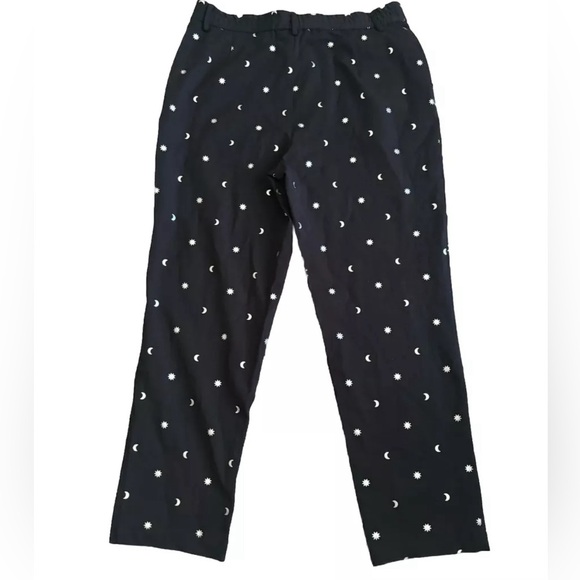 MODCLOTH Pants Career Zip Front Elastic Stars Moons Black Silver Women’s 10 - Picture 1 of 5